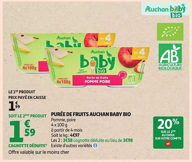 PURÉE DE FRUITS AUCHAN BABY BIO