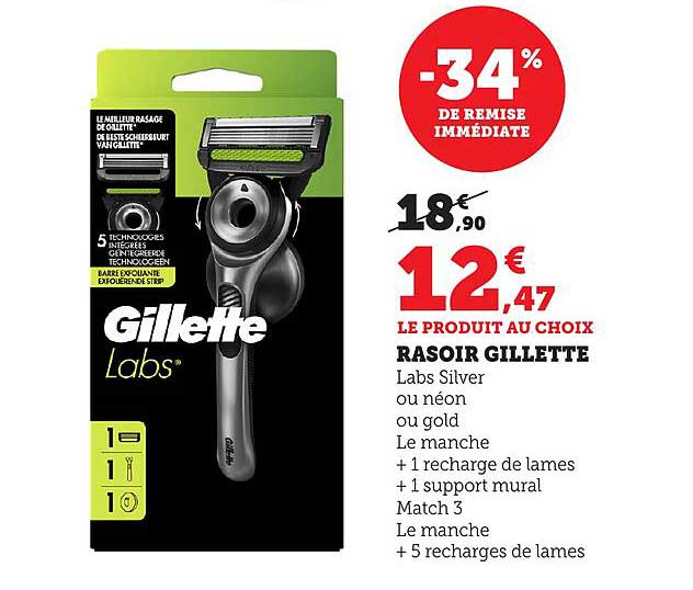RASOIR GILLETTE Labs Silver ou néon ou gold
