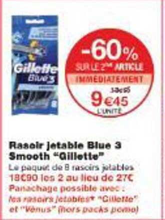 Rasoir jetable Blue 3 Smooth “Gillette”