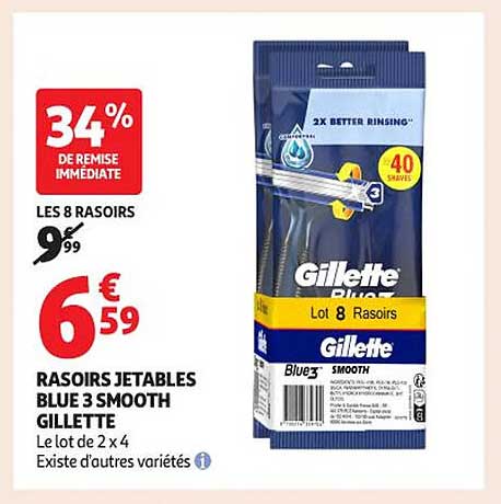 RASOIRS JETABLES BLUE 3 SMOOTH GILLETTE