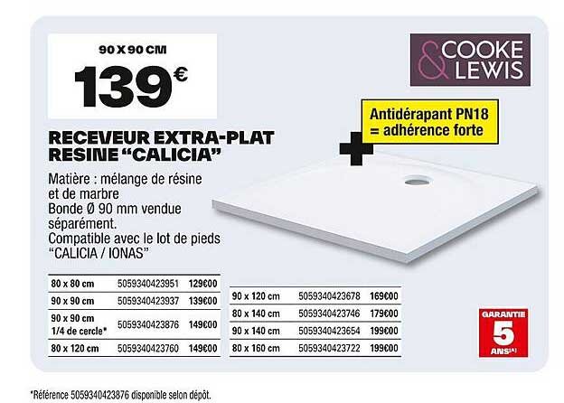 Receveur extra-plat résine "CALICIA"