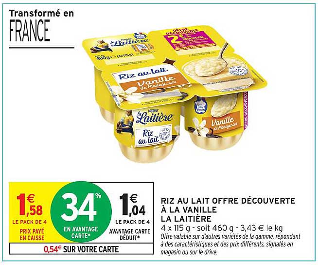 RIZ AU LAIT OFFRE DÉCOUVERTE À LA VANILLE LA LAITIÈRE