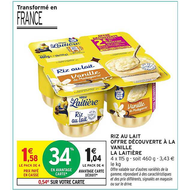 RIZ AU LAIT OFFRE DÉCOUVERTE À LA VANILLE LA LAITIÈRE