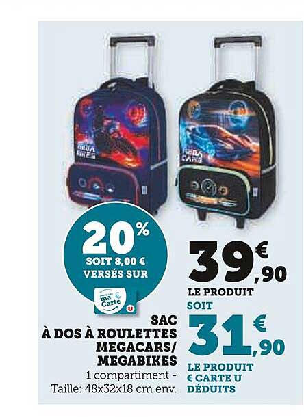 Sac à dos à roulettes Megacars/ Megabikes
