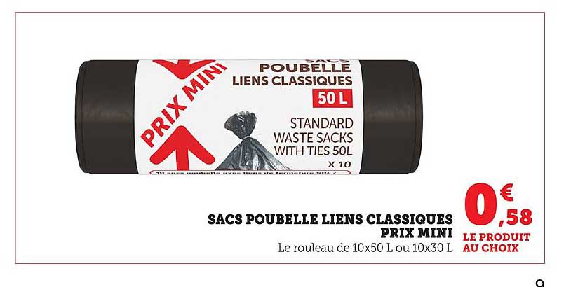 SACS POUBELLE LIENS CLASSIQUES 50 L