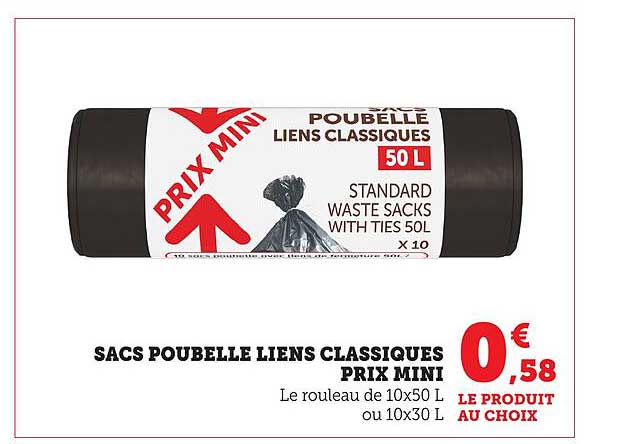 SACS POUBELLE LIENS CLASSIQUES PRIX MINI