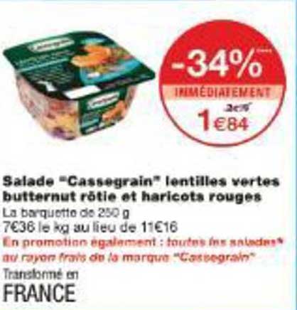 Salade “Cassegrain” lentilles vertes butternut rôtie et haricots rouges