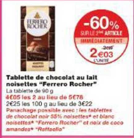 Tablette de chocolat au lait noisettes “Ferrero Rocher”