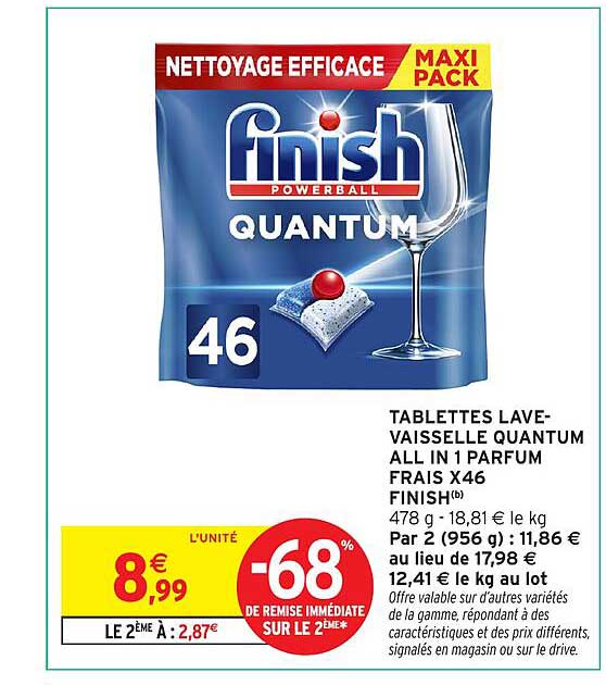 TABLETTES LAVE-VAISSELLE QUANTUM ALL IN 1 PARFUM FRAIS X46