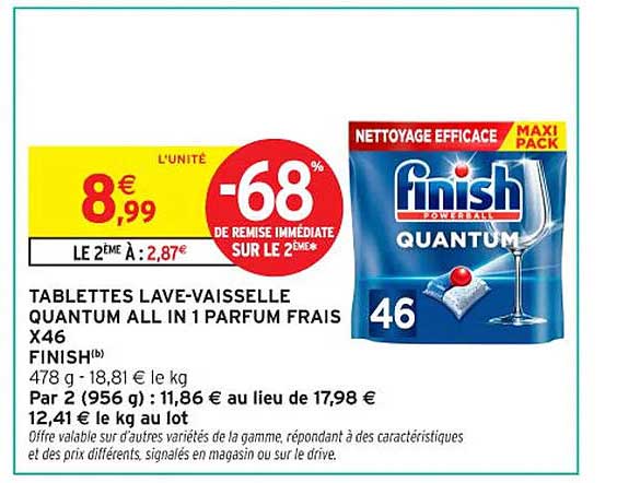 TABLETTES LAVE-VAISSELLE QUANTUM ALL IN 1 PARFUM FRAIS X46