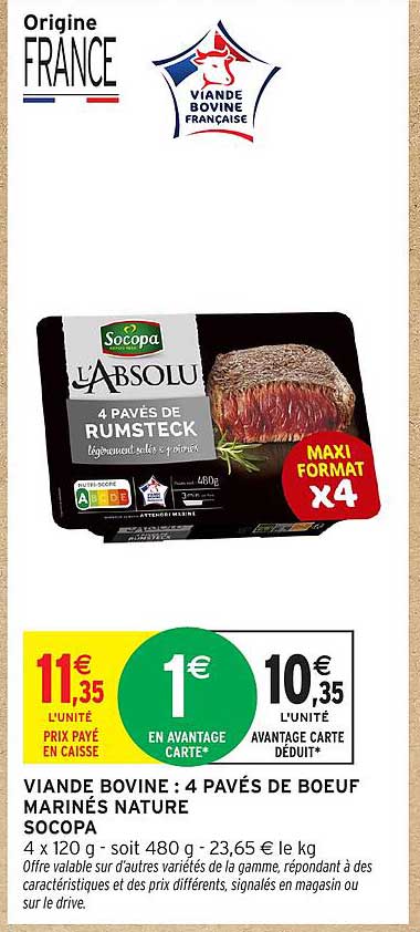VIANDE BOVINE : 4 PAVÉS DE BOEUF MARINÉS NATURE SOCOPA