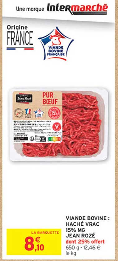 VIANDE BOVINE : HACHÉ VRAC 15% MG