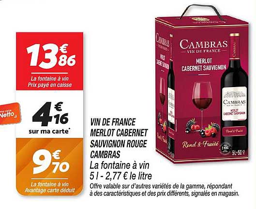 VIN DE FRANCE MERLOT CABERNET SAUVIGNON ROUGE CAMBRAS