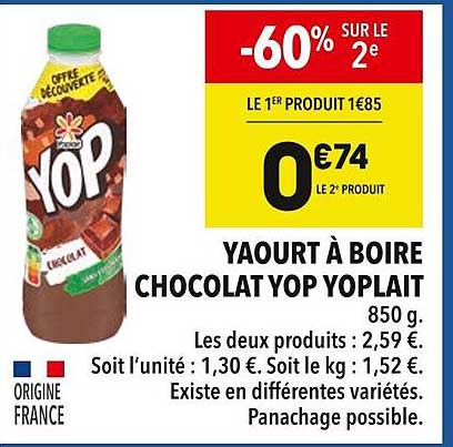 YAOURT À BOIRE CHOCOLAT YOP YOPLAIT