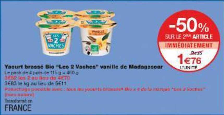 Yaourt brassé Bio “Les 2 Vaches” vanille de Madagascar