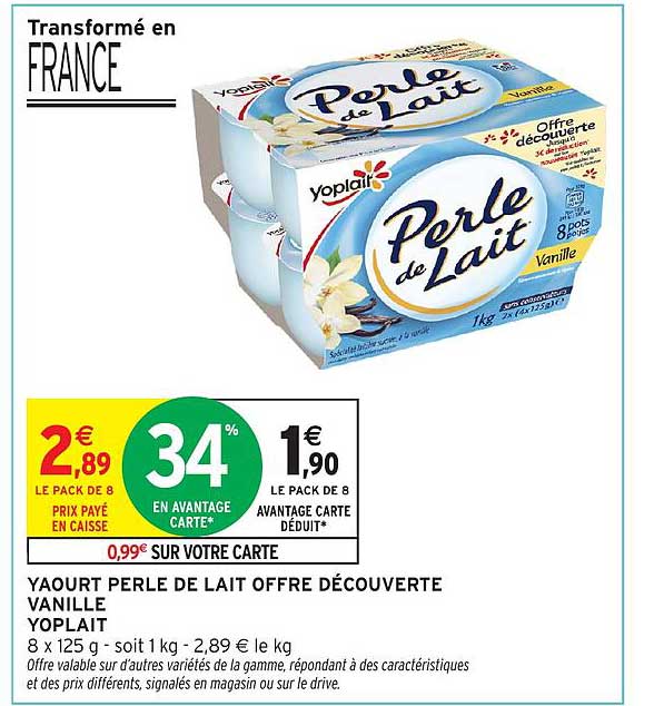 YAOURT PERLE DE LAIT OFFRE DÉCOUVERTE VANILLE YOPLAIT