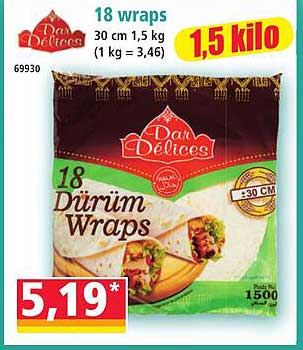 18 wraps 30 cm, 1,5 kg (1 kg = 3,46)