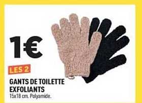 1€ LES 2 GANTS DE TOILETTE EXFOLIANTS 15x18 cm. Polyamide.