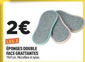 2€ LES 3 ÉPONGES DOUBLE FACE GRATTANTES 19x9 cm. Microfibre et nylon