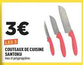 3€ LES 3 COUTEAUX DE CUISINE SANTOKU Inox et polypropylène