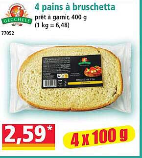 4 pains à bruschetta prêt à garnir, 400 g (1 kg = 6,48)