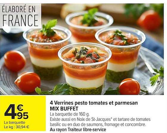 4 Verrines pesto tomates et parmesan MIX BUFFET