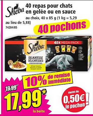 40 repas pour chats en gelée ou en sauce