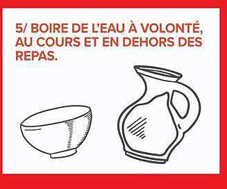 5/ BOIRE DE L'EAU À VOLONTÉ, AU COURS ET EN DEHORS DES REPAS.