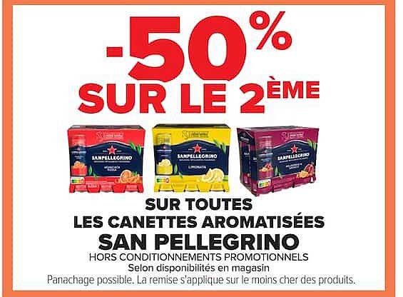 -50% SUR LE 2ÈME SUR TOUTES LES CANETTES AROMATISÉES SAN PELLEGRINO