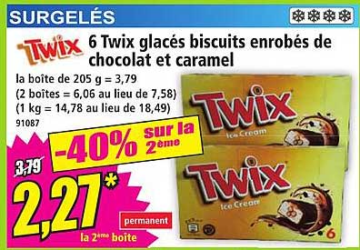 6 Twix glacés biscuits enrobés de chocolat et caramel