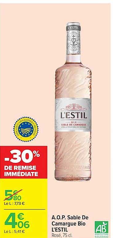 A.O.P. Sable De Camargue Bio L'ESTIL Rosé, 75 cl