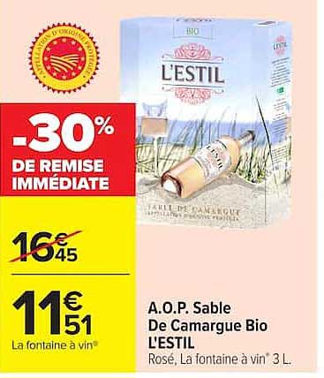 A.O.P. Sable De Camargue Bio L'ESTIL Rosé, La fontaine à vin 3 L
