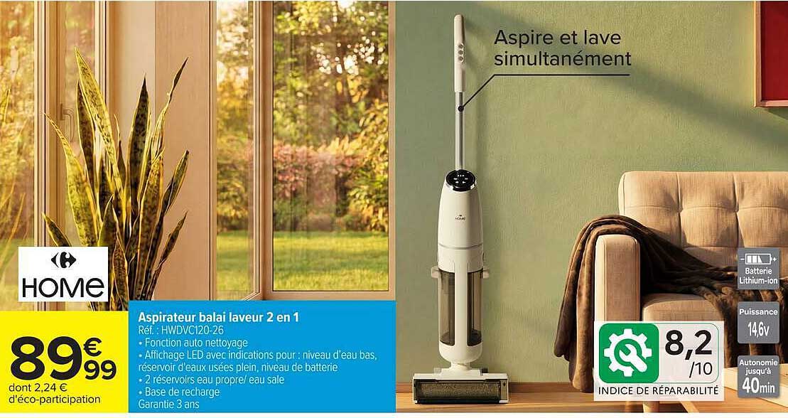 Aspirateur balai laveur 2 en 1