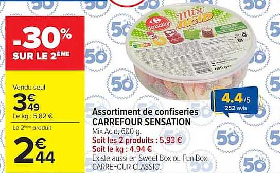 Assortiment de confiseries CARREFOUR SENSATION Mix Acid, 600 g