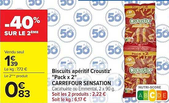Biscuits apéritif Croustiz' Pack x 2 Carrefour Sensation