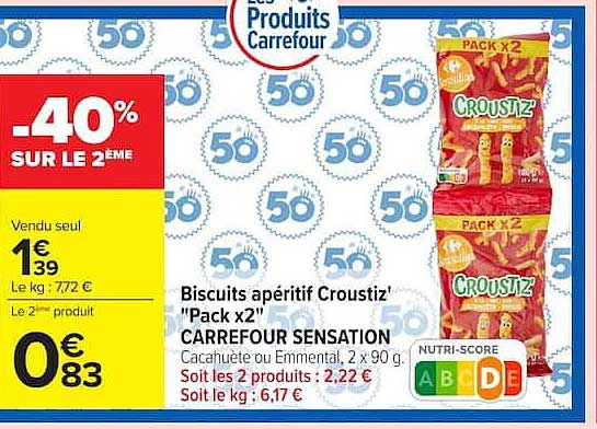 Biscuits apéritif Croustiz "Pack x2" CARREFOUR SENSATION