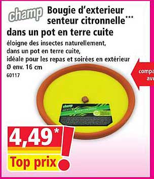 Bougie d’extérieur senteur citronnelle*** dans un pot en terre cuite