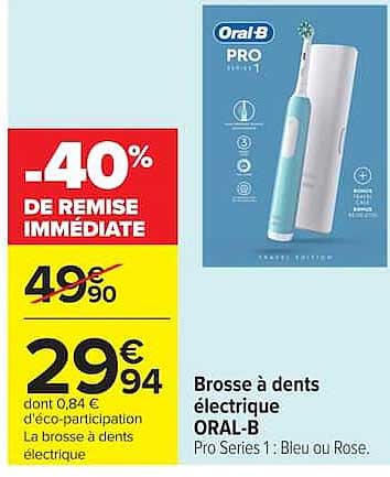 Brosse à dents électrique ORAL-B Pro Series 1 : Bleu ou Rose.