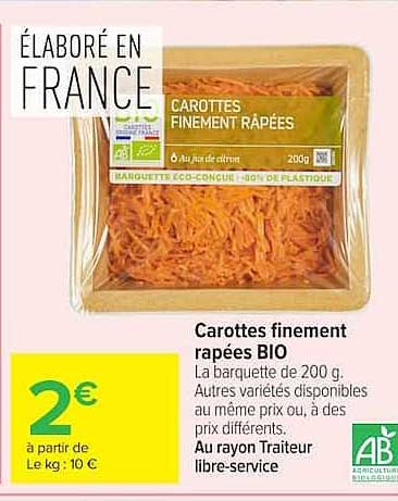 Carottes finement râpées BIO