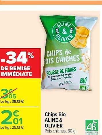 Chips Bio ALINE & OLIVIER Pois chiches, 80 g