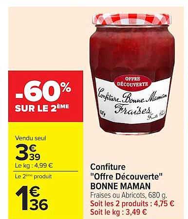 Confiture "Offre Découverte" BONNE MAMAN Fraises, 680 g
