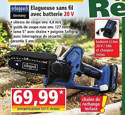 Elagueuse sans fil avec batterie 20 V