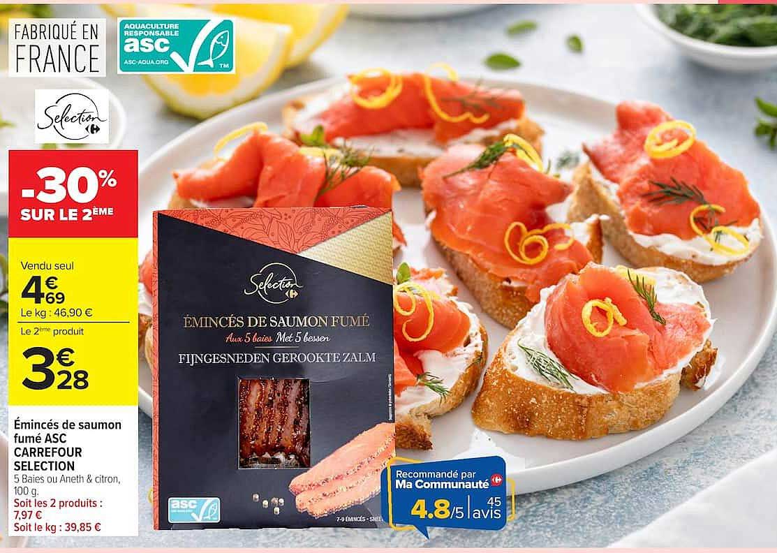 Émincés de saumon fumé ASC CARREFOUR SELECTION