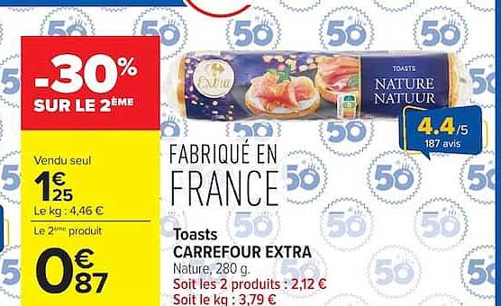 FABRIQUÉ EN FRANCE Toasts CARREFOUR EXTRA Nature, 280 g