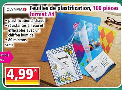 Feuilles de plastification, 100 pièces format A4