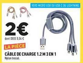 LA PIÈCE CÂBLE DE CHARGE 1.2 M 3 EN 1