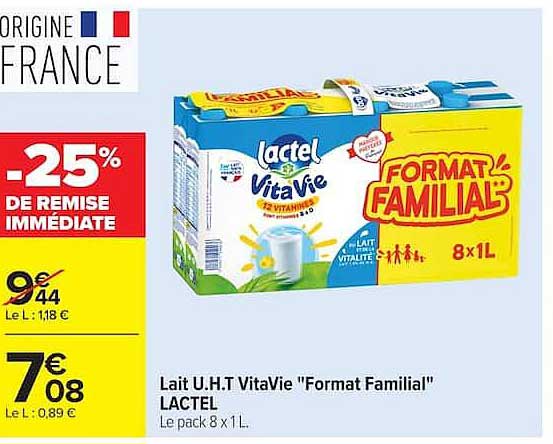Lait U.H.T VitaVie "Format Familial" LACTEL