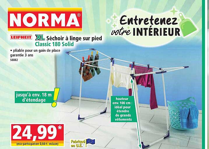 LEIFHEIT XL Séchoir à linge sur pied Classic 180 Solid