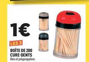 LES 3 BOITE DE 200 CURE-DENTS Bois et polypropylène.