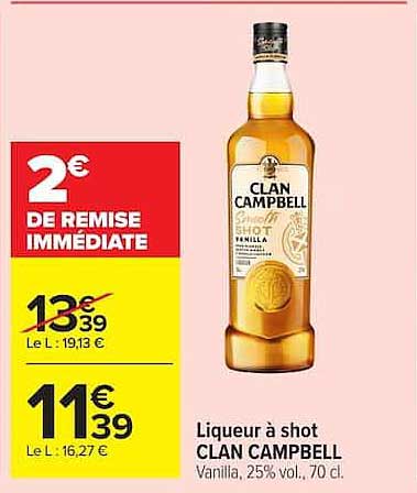 Liqueur à shot CLAN CAMPBELL Vanilla, 25%, 70 cl
